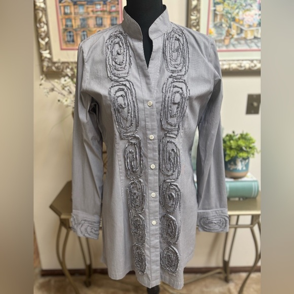 PAPERWHITE by HINSON WU LUXURY DESIGNER TAILORED EMBROIDERED GRAY SHIRT SIZE 8 - Picture 6 of 11